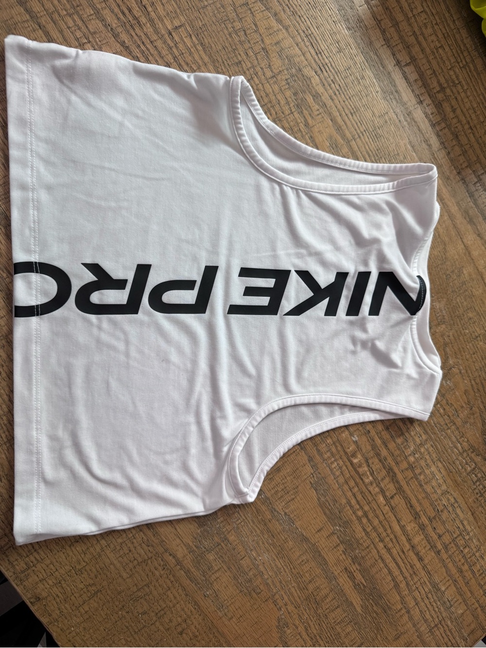 Nike White Crop Tank with Black Vertical 'NIKE PRO' Logo